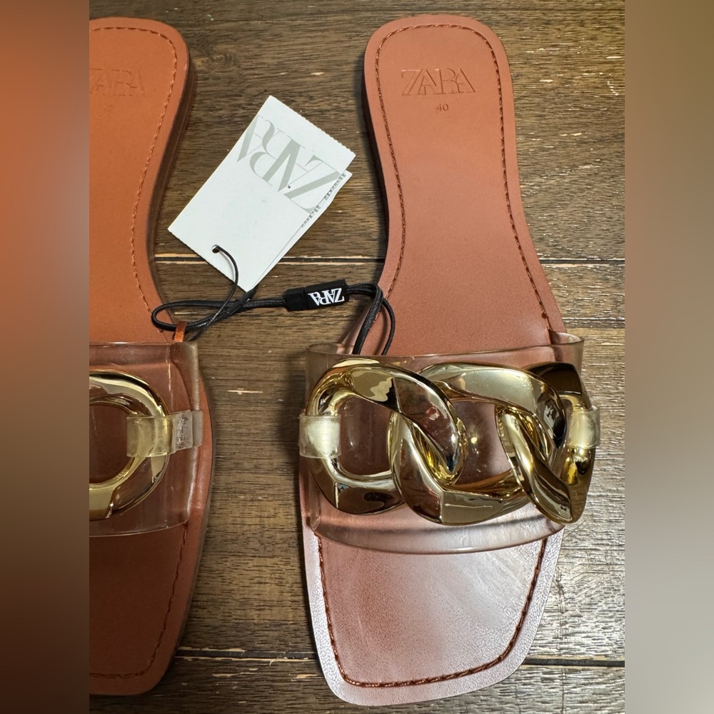 Zara Gold Chain Link Flat Sandals size 9 - Picture 5 of 10